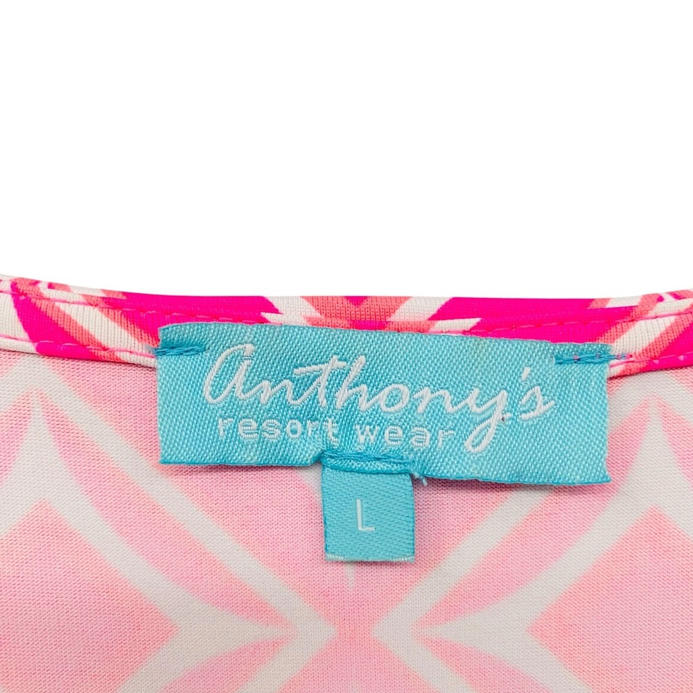 Anthonys Resort Wear Womens Pink Geometric V-Neck 3/4 Sleeve Top Large - Picture 3 of 7